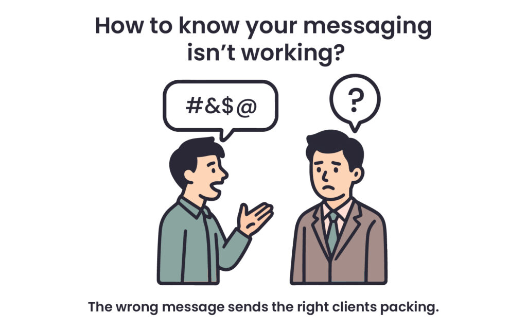 How to know your messaging isn't working. Man speaking in code and other man not understanding.
